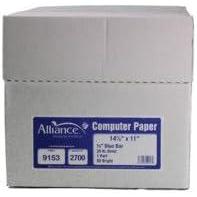 imageAlliance Continuous Computer Paper 14 78 x 11 1Part 92 Bright 20 lb 12quot Green Bar  2700 Sheets per Carton12 Blue Bar 20 LB 2700 Sheets