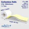 imageAlliance Carbonless Receipt Rolls Paper 3quot x 95 x 716quot Core 2 Ply WhiteCanary 50 Rolls per Carton3 x 100 White  Canary